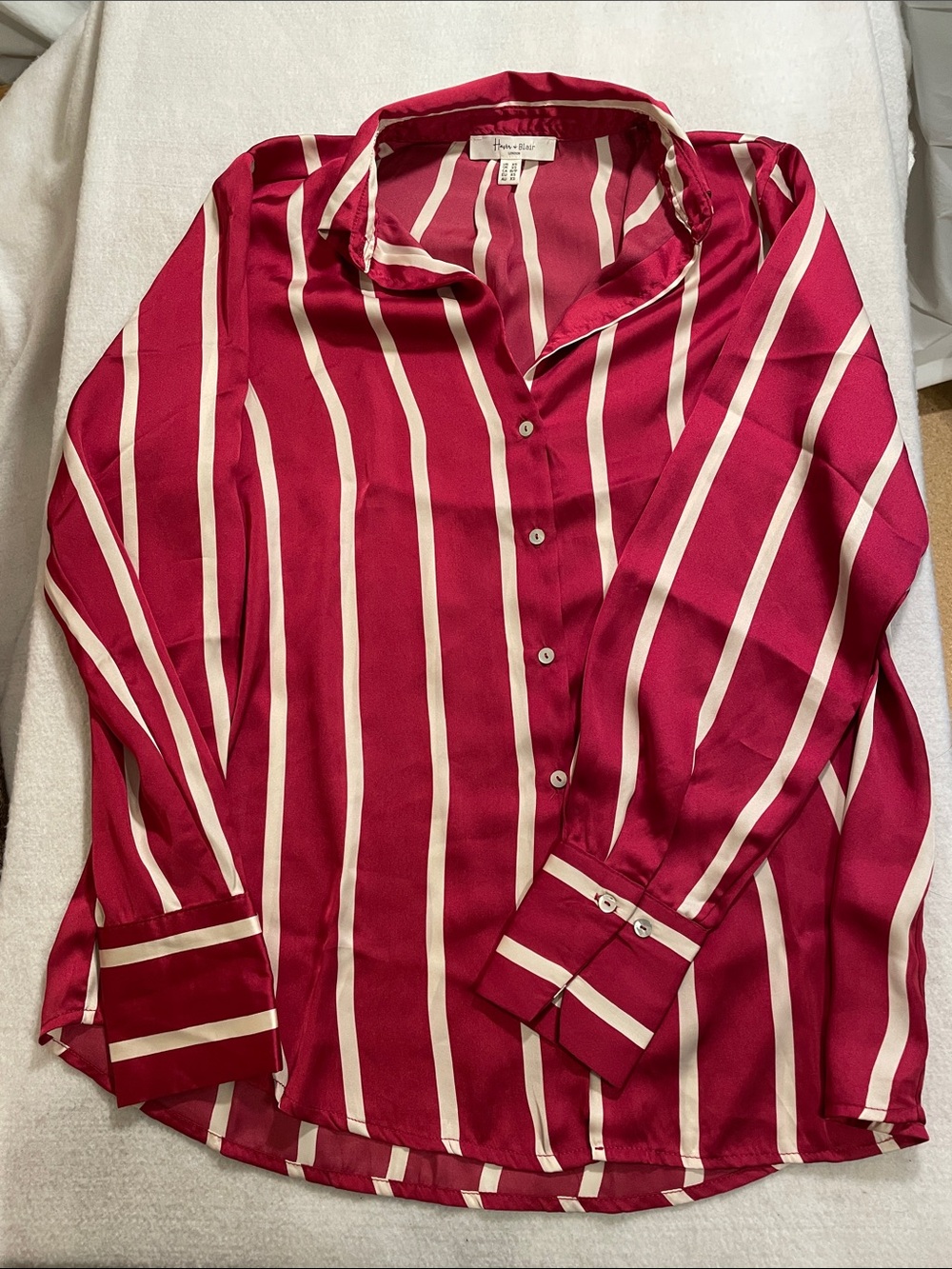 Button-Down Stripe Shirt in Berry and Cream